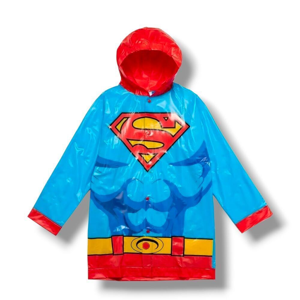 DC Comics Boys’ Superman Raincoat with Detachable Cape Size 7/8, Blue & Red New